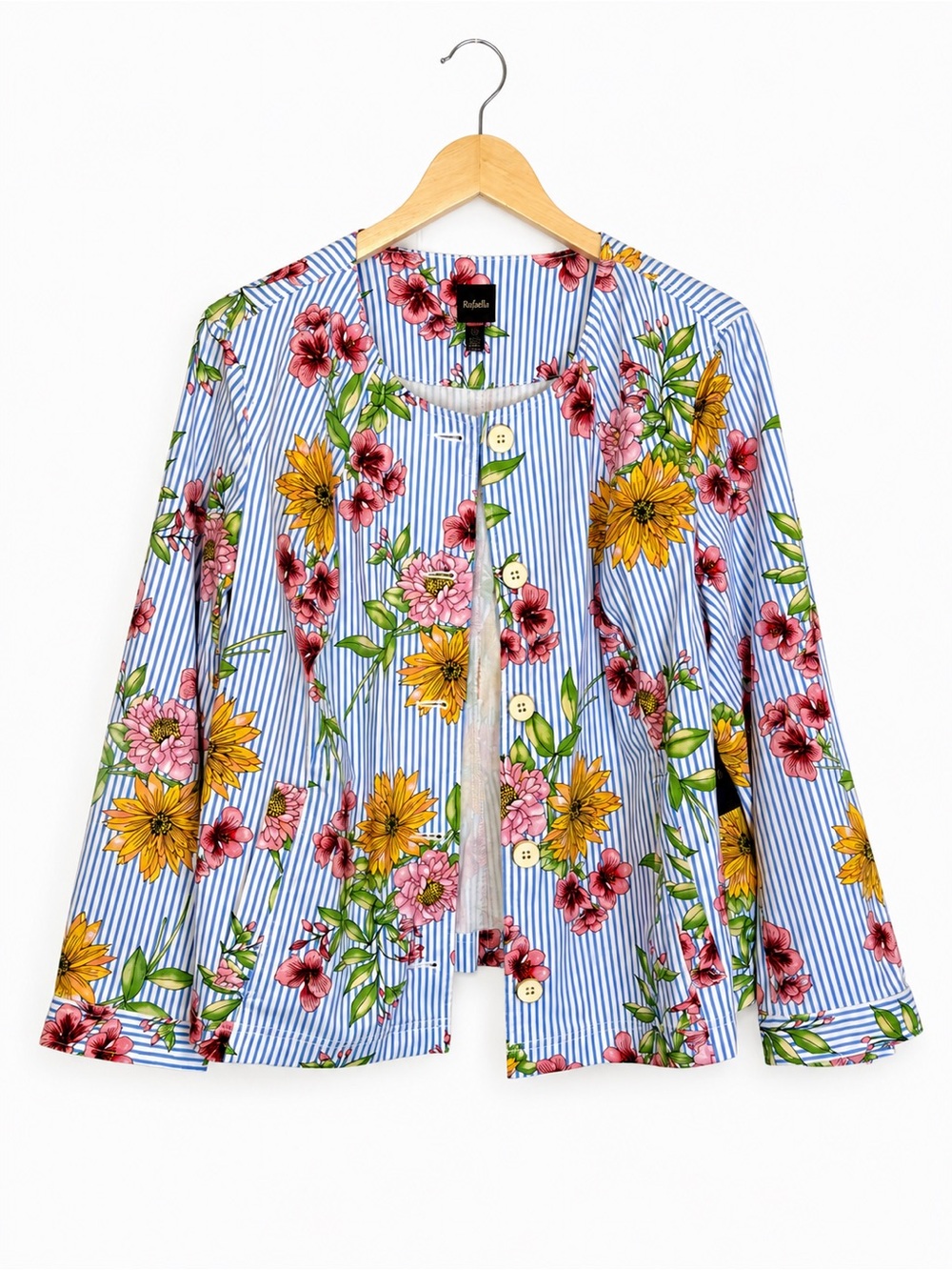 Rafaella Floral Striped Jacket Lightweight Women’s Button Front Blazer Size 1X - Picture 4 of 9